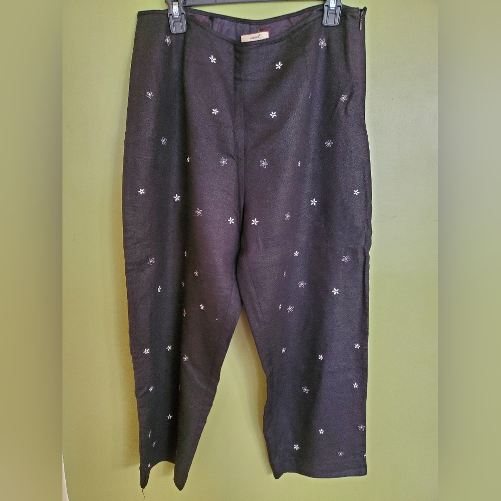 Black Pants with Star Embroidery